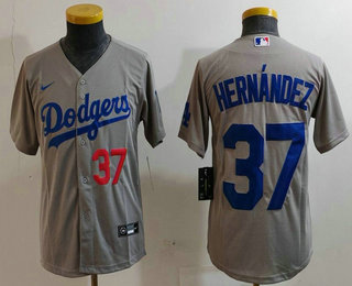 Youth Los Angeles Dodgers #37 Teoscar Hernandez Number Grey Cool Base Stitched Jersey