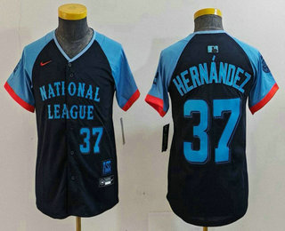 Youth Los Angeles Dodgers #37 Teoscar Hernandez Number Navy 2024 All Star Limited Stitched Jersey