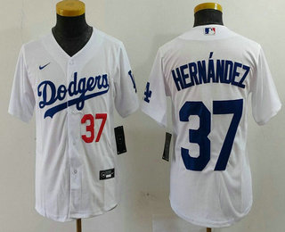 Youth Los Angeles Dodgers #37 Teoscar Hernandez Number White Cool Base Stitched Jersey