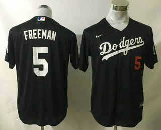 Youth Los Angeles Dodgers #5 Freddie Freeman Black 2022 Number Cool Base Stitched Nike Jersey