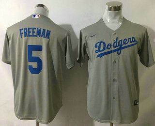 Youth Los Angeles Dodgers #5 Freddie Freeman Grey 2022 Cool Base Stitched Nike Jersey