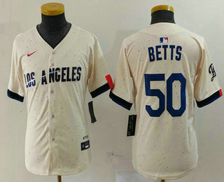 Youth Los Angeles Dodgers #50 Mookie Betts Cream 2024 City Connect Limited Stitched Jersey