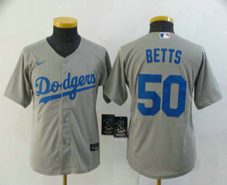 Youth Los Angeles Dodgers #50 Mookie Betts Gray Stitched MLB Cool Base Nike Jersey