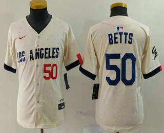 Youth Los Angeles Dodgers #50 Mookie Betts Number Cream 2024 City Connect Limited Stitched Jersey