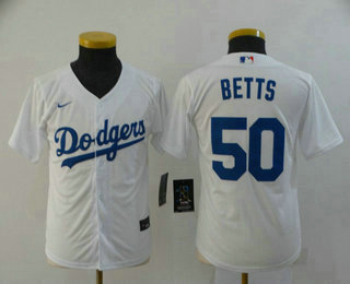 Youth Los Angeles Dodgers #50 Mookie Betts White Stitched MLB Cool Base Nike Jersey