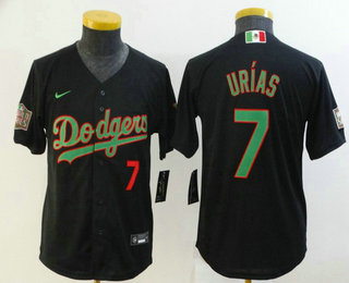 Youth Los Angeles Dodgers #7 Julio Urias Black Green Mexico 2020 World Series Stitched MLB Jersey