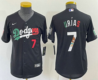 Youth Los Angeles Dodgers #7 Julio Urias Black Mexico Number 2020 World Series Cool Base Nike Jersey