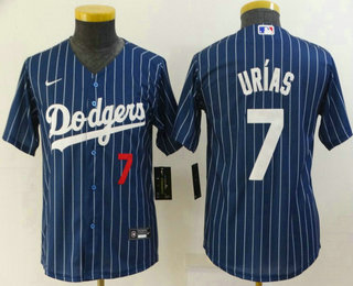 Youth Los Angeles Dodgers #7 Julio Urias Navy Blue Pinstripe Stitched MLB Cool Base Nike Jersey