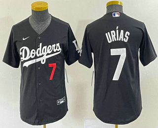 Youth Los Angeles Dodgers #7 Julio Urias Number Black Turn Back The Clock Stitched Cool Base Jersey 02