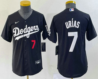 Youth Los Angeles Dodgers #7 Julio Urias Number Black Turn Back The Clock Stitched Cool Base Jersey 02