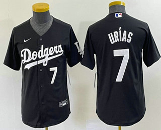 Youth Los Angeles Dodgers #7 Julio Urias Number Black Turn Back The Clock Stitched Cool Base Jersey 04