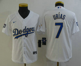 Youth Los Angeles Dodgers #7 Julio Urias White Gold Championship Stitched MLB Cool Base Nike Jersey