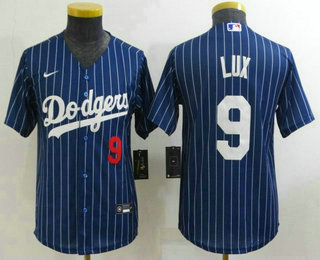 Youth Los Angeles Dodgers #9 Gavin Lux Navy Blue Pinstripe Stitched MLB Cool Base Nike Jersey