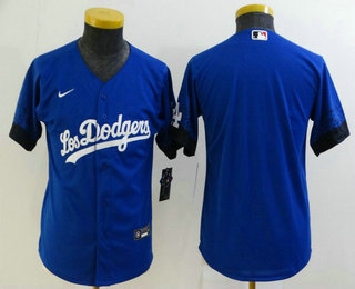 Youth Los Angeles Dodgers Blank Blue 2021 City Connect Cool Base Stitched Jersey