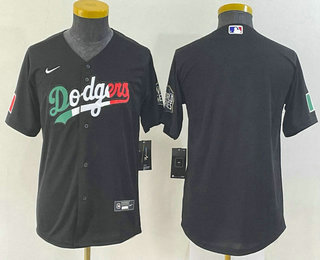 Youth Los Angeles Dodgers Blank Mexico Black Cool Base Stitched Baseball Jersey