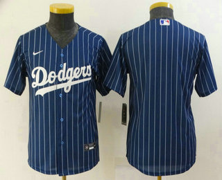 Youth Los Angeles Dodgers Blank Navy Blue Pinstripe Stitched MLB Cool Base Nike Jersey