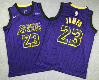 Youth Los Angeles Lakers #23 LeBron James Purple Stripes Swingman Jersey