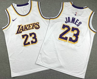 Youth Los Angeles Lakers #23 LeBron James White Icon Swingman Jersey