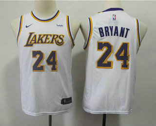 Youth Los Angeles Lakers #24 Kobe Bryant White 2018-2019 Nike Wish Swingman Stitched NBA Jersey