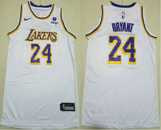 Youth Los Angeles Lakers #24 Kobe Bryant White With 6 Patch Stitched Jersey With Sponsor