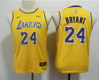 Youth Los Angeles Lakers #24 Kobe Bryant Yellow 2018-2019 Nike Wish Swingman Stitched NBA Jersey