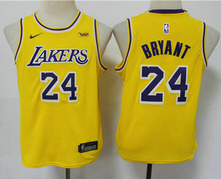 Youth Los Angeles Lakers #24 Kobe Bryant Yellow 2020 Nike Swingman Stitched NBA Jersey With The NEW Sponsor Logo