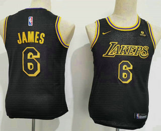 Youth Los Angeles Lakers #6 LeBron James Black 2021 Nike City Edition Stitched Jersey With Sponsor