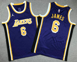 Youth Los Angeles Lakers #6 LeBron James Purple Icon Jordan Swingman Jersey