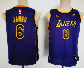 Youth Los Angeles Lakers #6 LeBron James Purple Statement Icon Sponsor Swingman Jersey