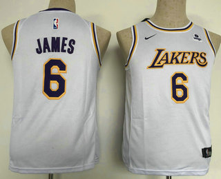 Youth Los Angeles Lakers #6 LeBron James White 2021 Nike Swingman Stitched Jersey With Sponsor