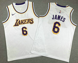 Youth Los Angeles Lakers #6 LeBron James White Icon Swingman Jersey