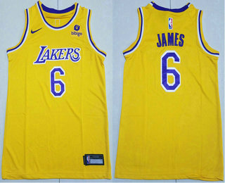 Youth Los Angeles Lakers #6 LeBron James Yellow 2022 Nike Swingman Stitched Jersey With Sponsor