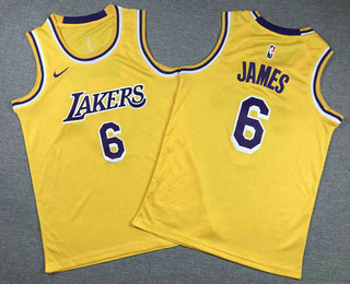 Youth Los Angeles Lakers #6 LeBron James Yellow Icon Swingman Jersey