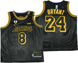 Youth Los Angeles Lakers #8 #24 Kobe Bryant Black NEW 2021 Nike City Edition Wish and Heart Stitched Jersey