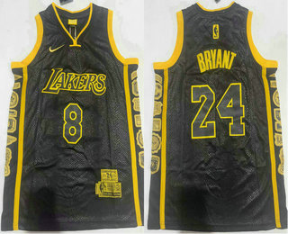 Youth Los Angeles Lakers #8 24 Kobe Bryant Black Golden Retired Commemorative Soul Swingman Jersey