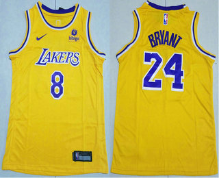 Youth Los Angeles Lakers #8 24 Kobe Bryant Yellow 2022 Nike Swingman Stitched Jersey With Sponsor