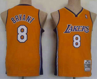 Youth Los Angeles Lakers #8 Kobe Bryant Yellow 2000-01 Hardwood Classics V Neck Throwback Jersey