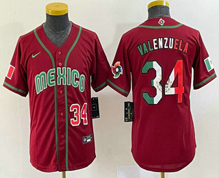 Youth Mexico Baseball #34 Fernando Valenzuela Number 2023 Red World Classic Stitched Jersey 20