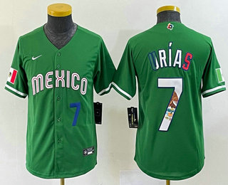 Youth Mexico Baseball #7 Julio Urias Number 2023 Green World Classic Stitched Jersey 11