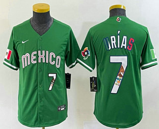 Youth Mexico Baseball #7 Julio Urias Number 2023 Green World Classic Stitched Jersey 12