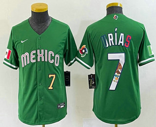 Youth Mexico Baseball #7 Julio Urias Number 2023 Green World Classic Stitched Jersey 15