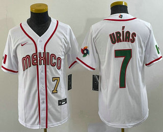 Youth Mexico Baseball #7 Julio Urias Number 2023 White World Baseball Classic Stitched Jersey 13