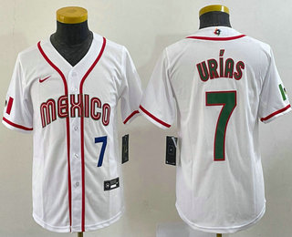Youth Mexico Baseball #7 Julio Urias Number 2023 White World Baseball Classic Stitched Jersey 14