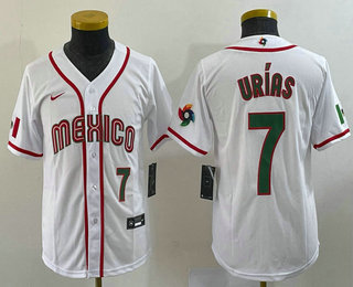 Youth Mexico Baseball #7 Julio Urias Number 2023 White World Baseball Classic Stitched Jersey 17