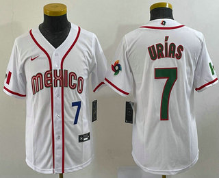 Youth Mexico Baseball #7 Julio Urias Number 2023 White World Baseball Classic Stitched Jersey 18