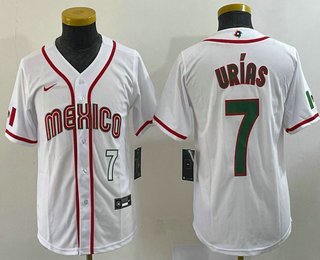 Youth Mexico Baseball #7 Julio Urias Number 2023 White World Baseball Classic Stitched Jersey 21