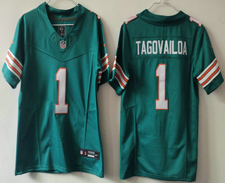 Youth Miami Dolphins #1 Tua Tagovailoa Aqua 2024 FUSE Vapor Limited Throwback Stitched Jersey