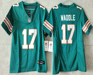 Youth Miami Dolphins #17 Jaylen Waddle Aqua 2023 FUSE Vapor Limited Throwback Stitched Jersey