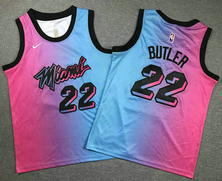 Youth Miami Heat #22 Jimmy Butler Pink Blue 2021 Nike City Edition Swingman Jersey