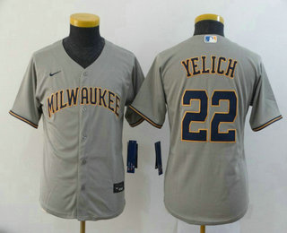 Youth Milwaukee Brewers #22 Christian Yelich Gray Stitched MLB Cool Base Nike Jersey